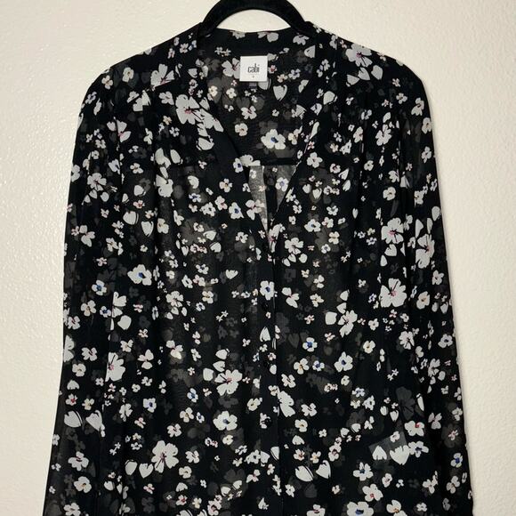 Cabi Delight Blouse Sheer Long sleeve Button Up Women's Small #6079 Black/White - Picture 6 of 16